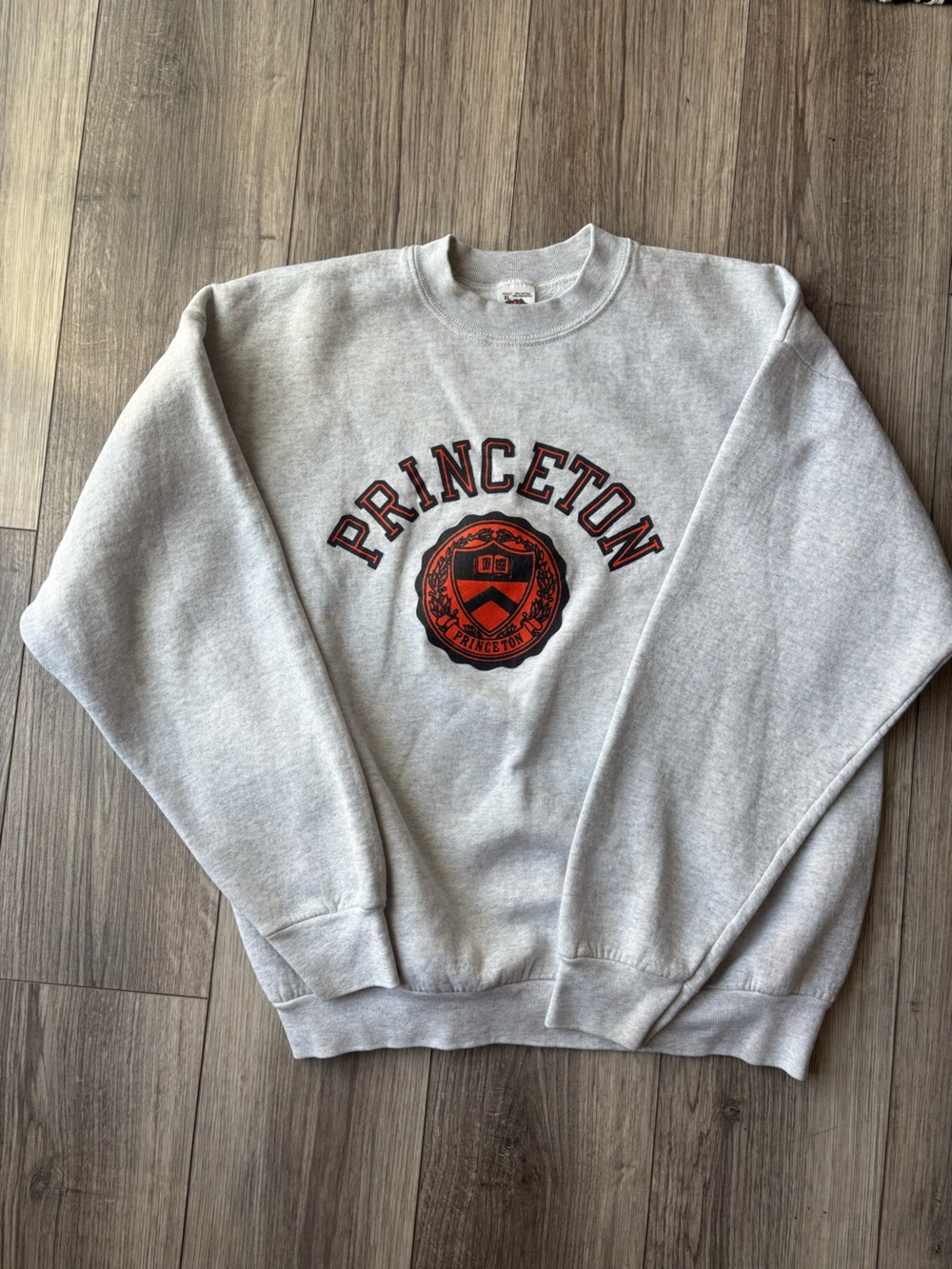 Fruit of the Loom Gray Princeton Crewneck Sweatshirt with Orange Crest